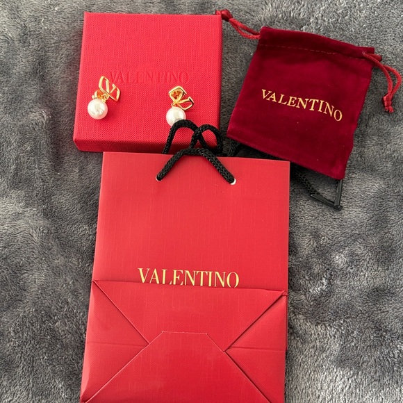 Gold and Red Earrings with Pearl Accent - Picture 1 of 4